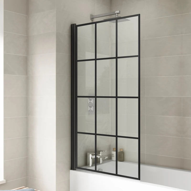 Nuie Bath Screens Square Black Framed Bath Screen Contemporary Matt Black Aluminium 1430x790x38mm