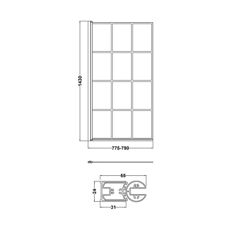 Nuie Bath Screens Square Black Framed Bath Screen Contemporary Matt Black Aluminium 1430x790x38mm