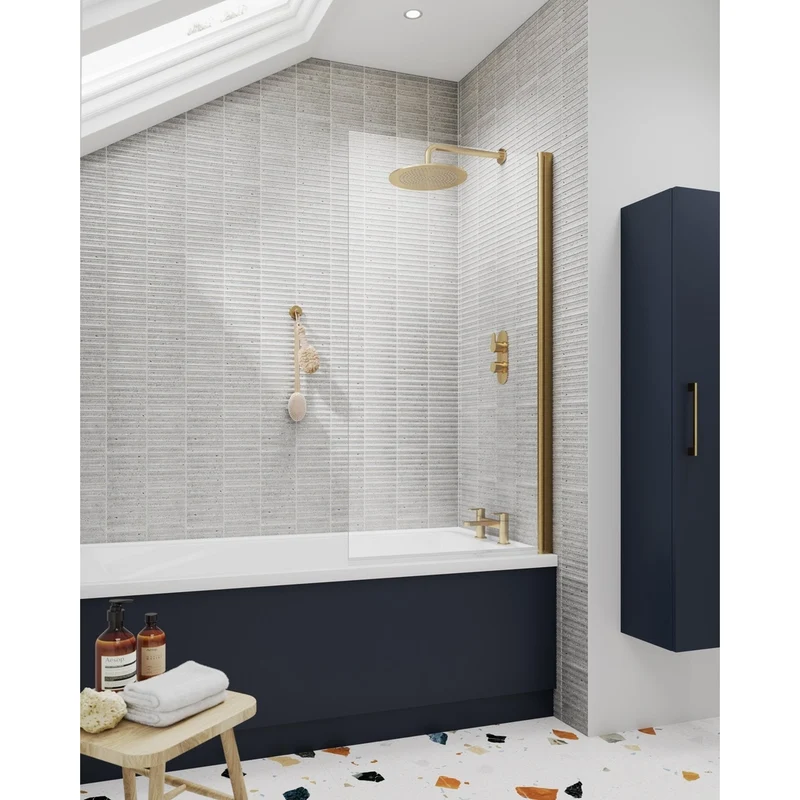 Nuie Square Bath Screen Contemporary Brushed Brass Aluminium 1430x790x24mm
