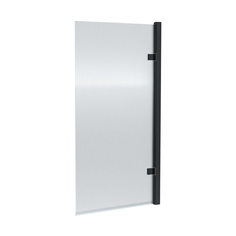 Nuie Square Hinged Fluted Bath Screen - 8mm Contemporary Matt Black Aluminium 1520x830x24mm