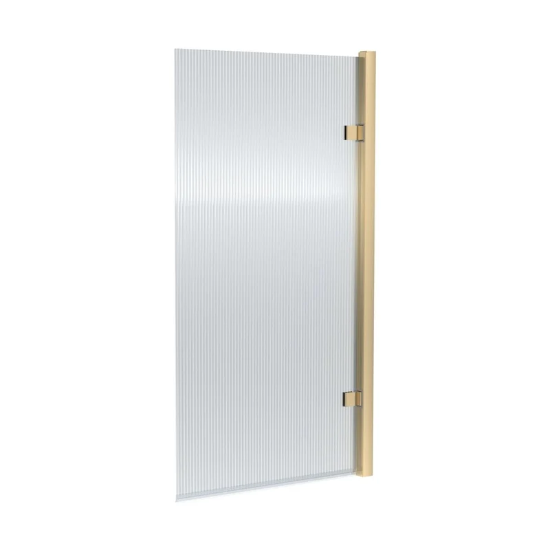Nuie Square Hinged Fluted Bath Screen - 8mm Contemporary Brushed Brass Aluminium 1520x830x24mm