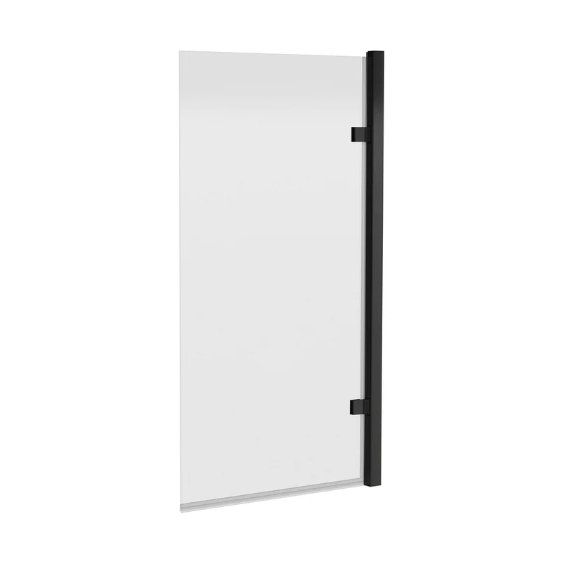 Nuie Square Hinged Bath Screen - 8mm Contemporary Matt Black Aluminium 1520x830x24mm