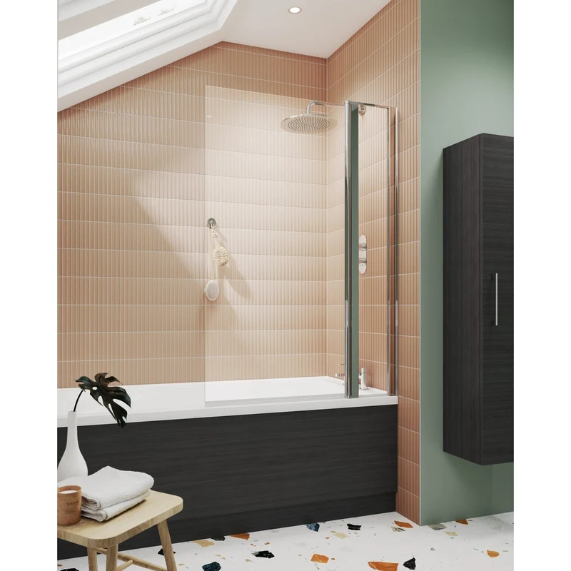 Nuie Square Bath Screen With Fixed Panel Contemporary Chrome Aluminium 1433x998x24mm