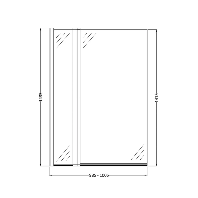Nuie Square Bath Screen With Fixed Panel Contemporary Chrome Aluminium 1433x998x24mm