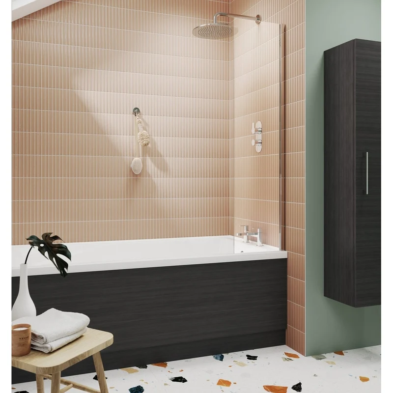Nuie 350mm Fixed Bath Screen Contemporary Chrome Aluminium 1400x350x26mm