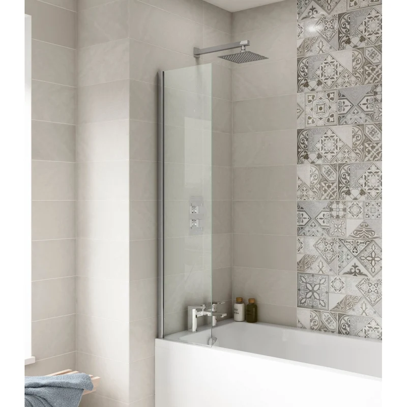 Nuie 350mm Fixed Bath Screen Contemporary Chrome Aluminium 1400x350x26mm