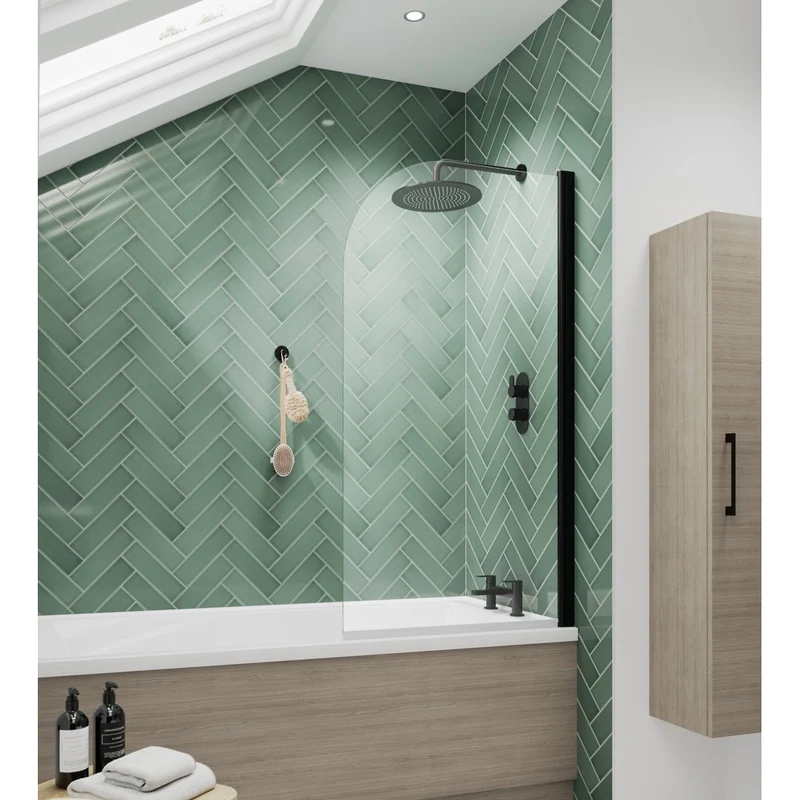 Nuie Round Bath Screen Contemporary Matt Black Aluminium 1430x790x24mm