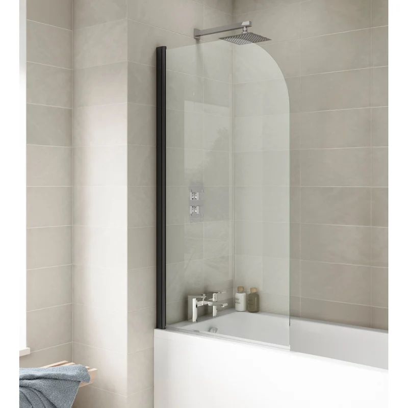 Nuie Round Bath Screen Contemporary Matt Black Aluminium 1430x790x24mm