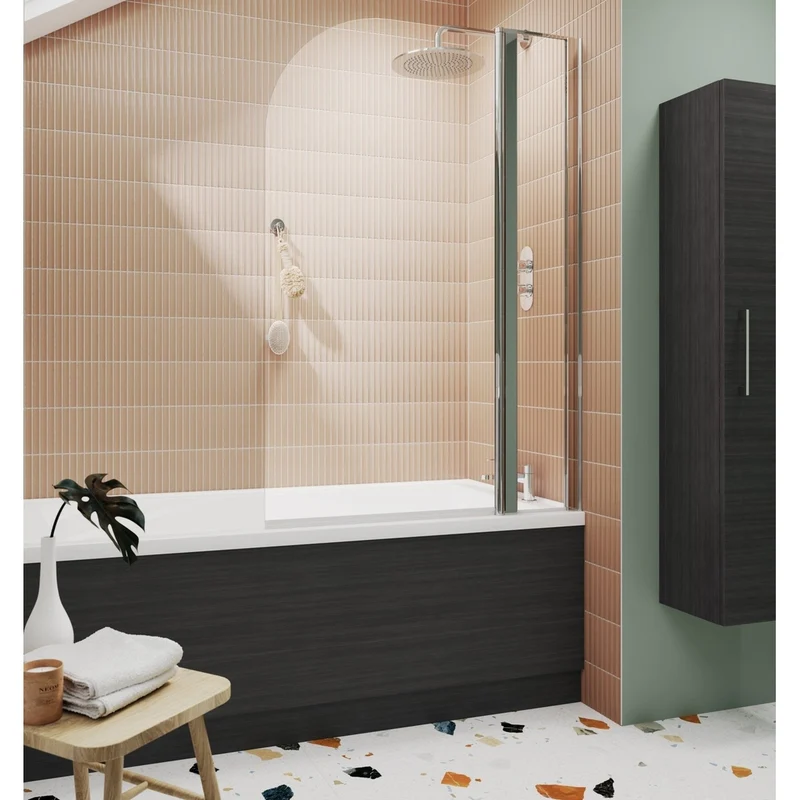 Nuie Round Bath Screen With Fixed Panel Contemporary Chrome Aluminium 1433x998x24mm
