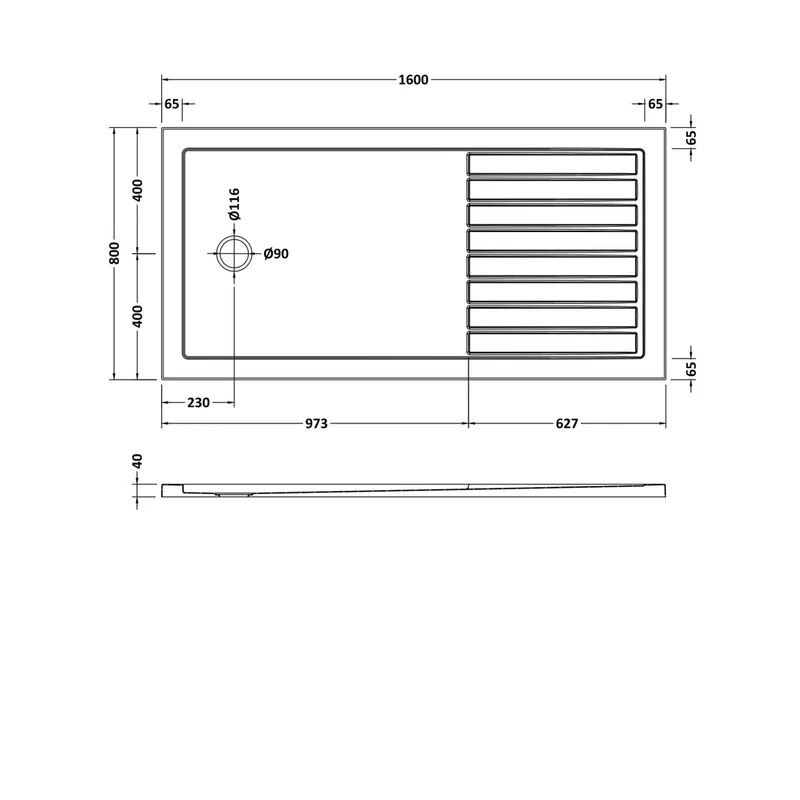 Nuie Wetroom Trays Slip Resistant Rectangular Walk-in Shower Tray 1600 X 800mm Contemporary White Acrylic Capped ABS Caco3 And Pu