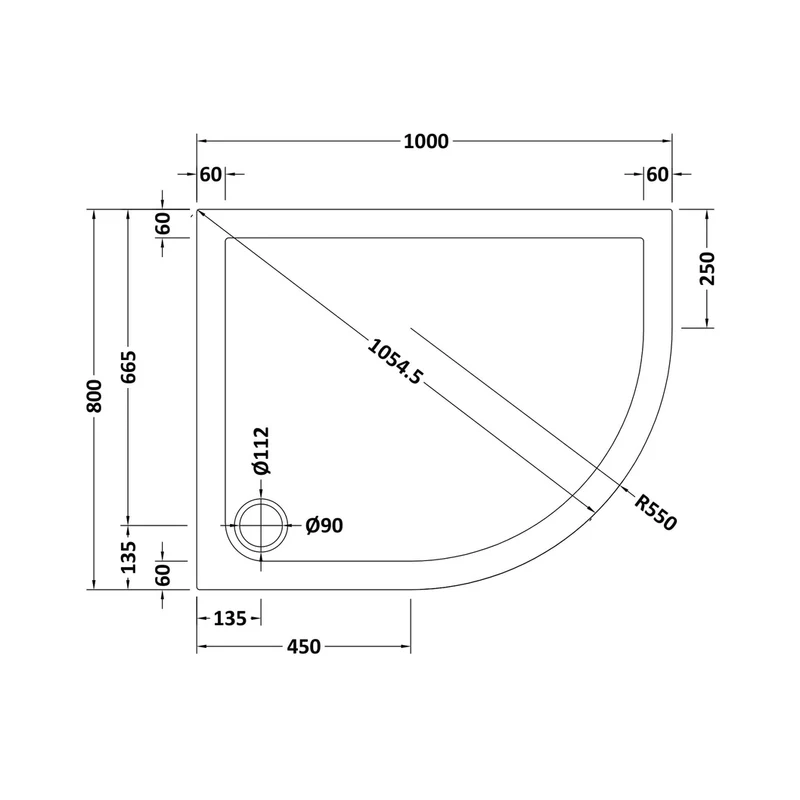 Nuie Offset Quadrant Trays Slip Resistant Offset Quadrant Shower Tray Rh 1000 X 800mm Contemporary European White Acrylic Capped ABS Caco3 And Pu