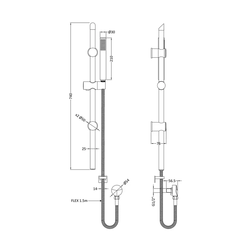 Nuie Aztec Slide Rail Kit Contemporary Matt Black Brass ABS 740x140x76mm