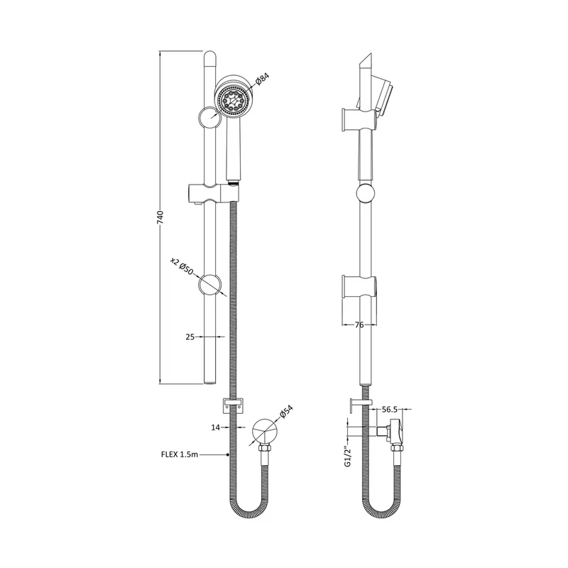 Nuie Slide Rail Kit Contemporary Chrome Brass ABS 740x140x76mm