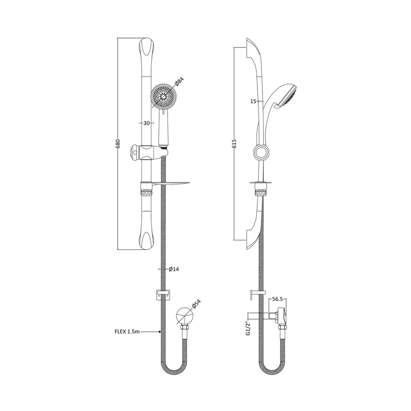 Nuie Luxury Slide Rail Kit Contemporary Chrome Brass ABS 680x215x315mm