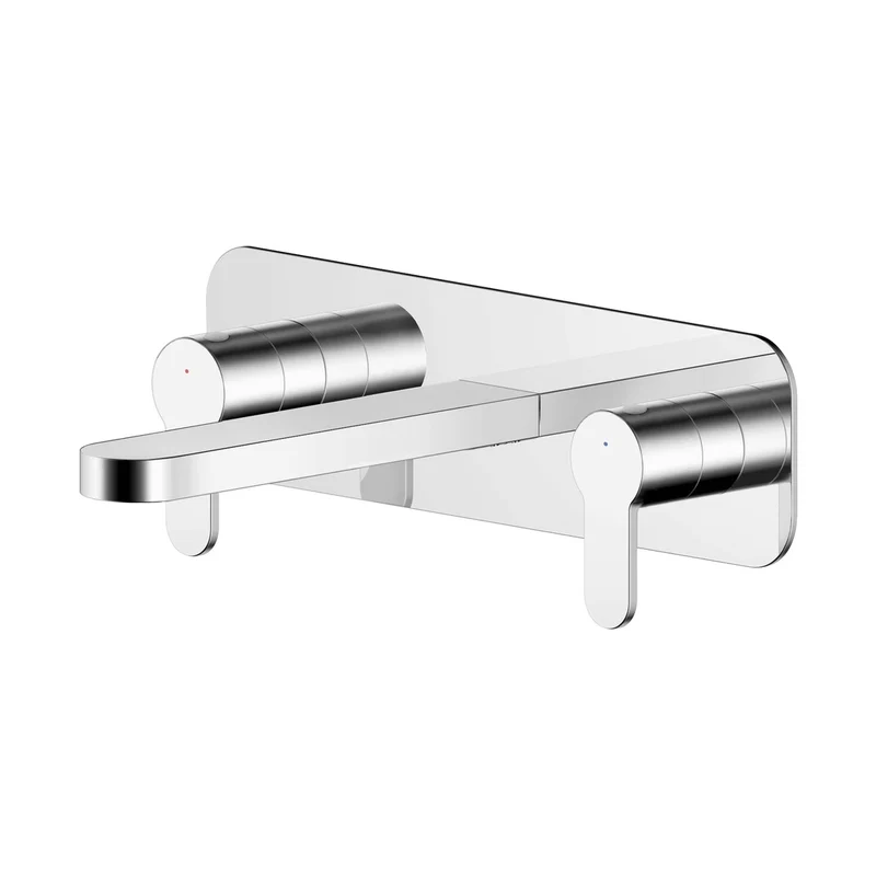 Nuie Arvan Wall Mounted 3 Tap Hole Basin Mixer With Plate Contemporary Chrome Brass 92x280x193mm