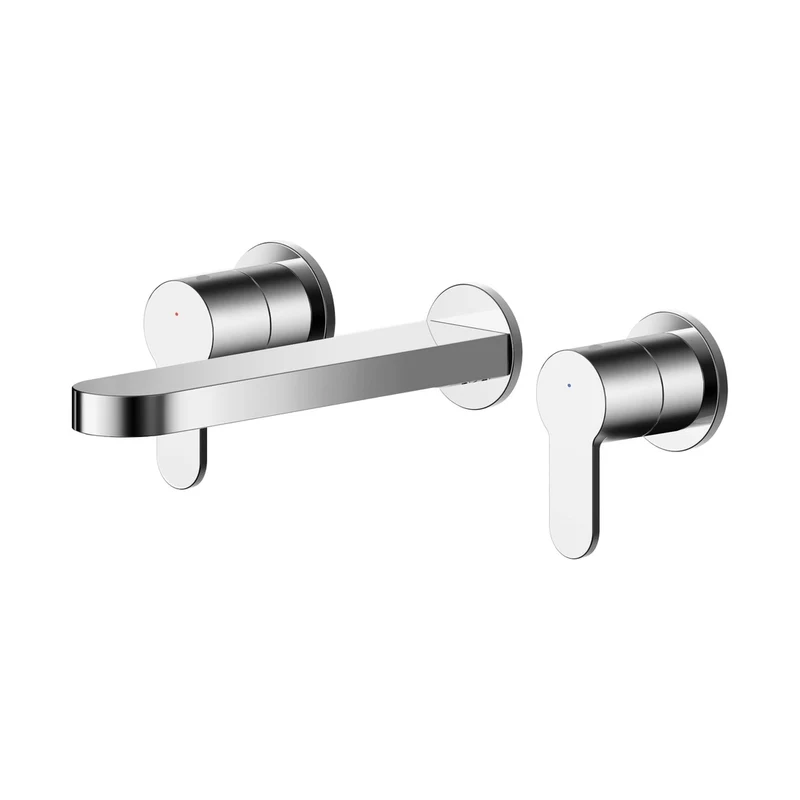 Nuie Arvan Wall Mounted 3 Tap Hole Basin Mixer Contemporary Chrome Brass 75x245x195mm
