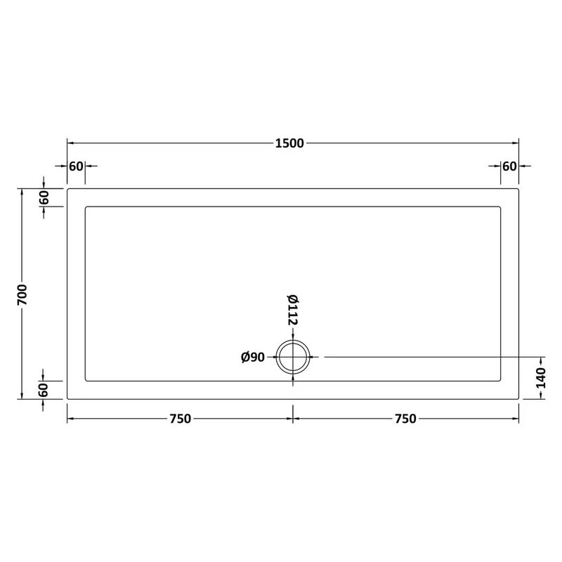 Stone Resin 40mm Rectangular Shower Tray & Waste 1500 x 700mm
