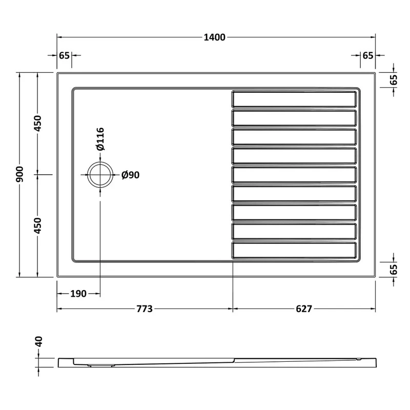 Walk In Shower Tray & Waste 1400 x 900mm