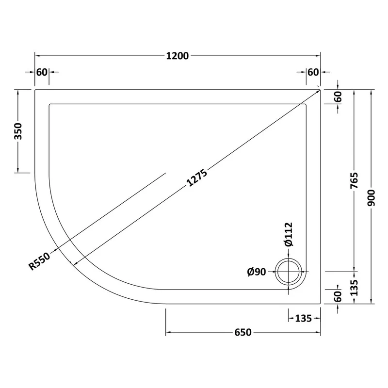 Stone Resin 40mm Offset Quadrant Shower Tray & Waste 1200 x 900mm Left Hand