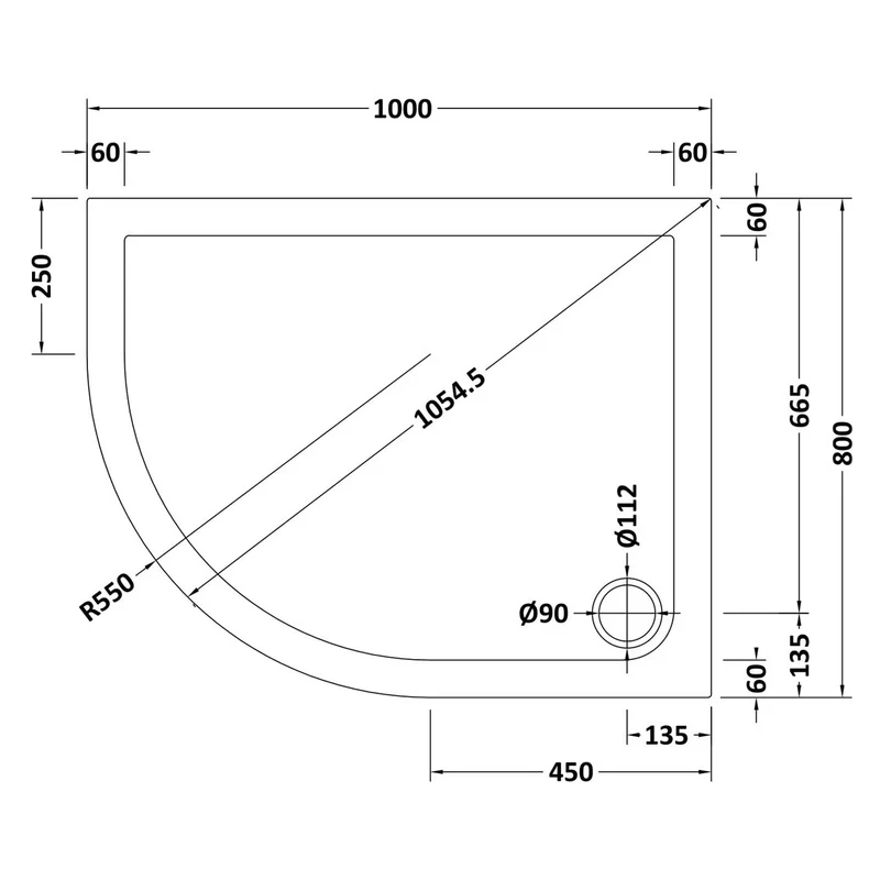 Stone Resin 40mm Offset Quadrant Shower Tray & Waste 1000 x 800mm Left Hand