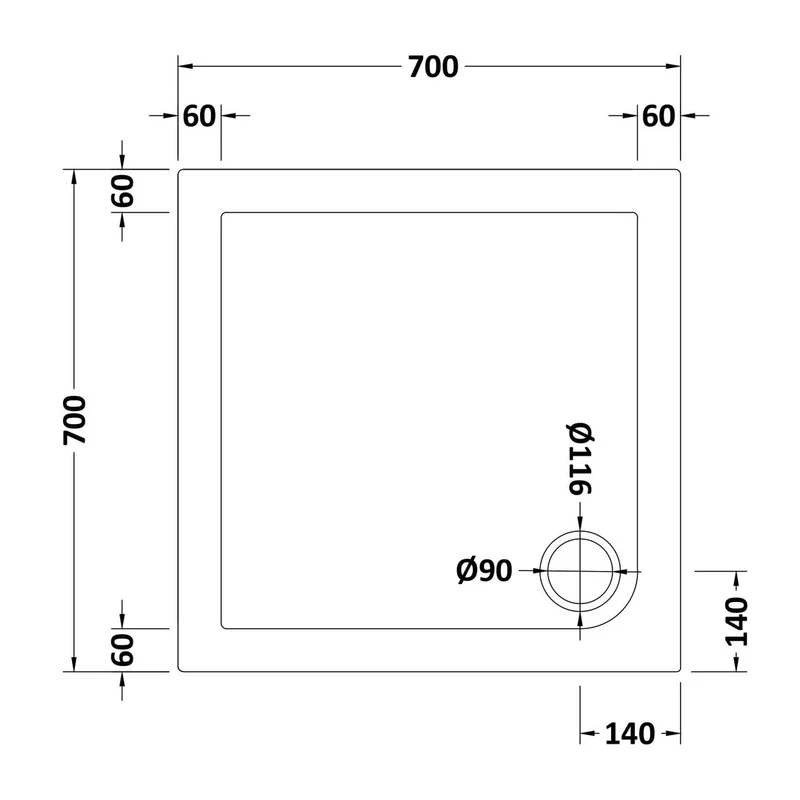 Stone Resin 40mm Square Shower Tray & Waste 700 x 700mm