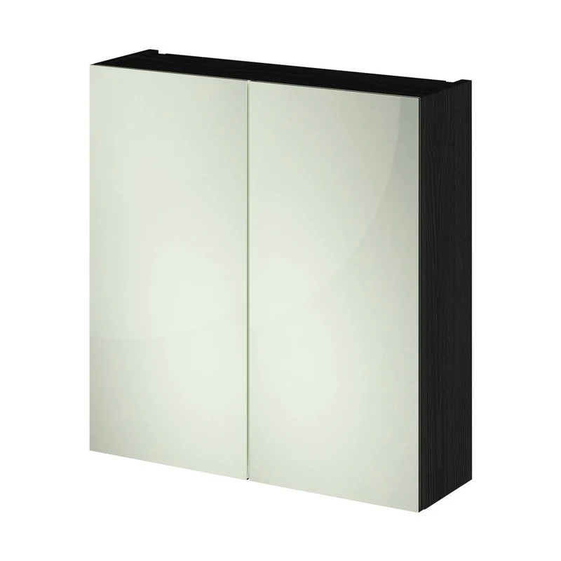 Nuie Fusion 800mm Mirror Unit (50/50) Contemporary Charcoal Black MFC Textured Woodgrain 715x800x180mm