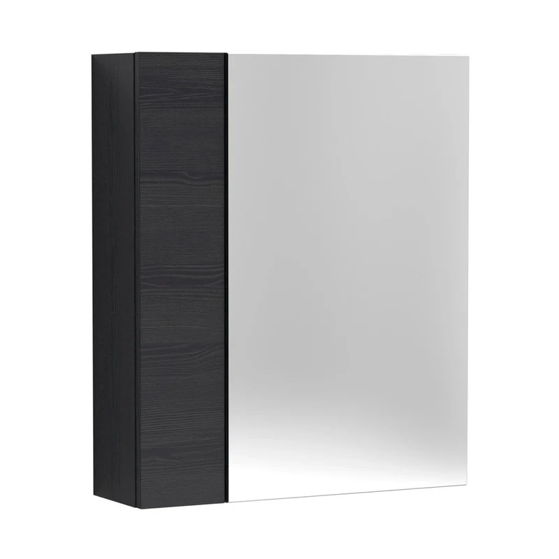 Nuie Fusion 600mm Mirror Unit (75/25) Contemporary Charcoal Black MFC Textured Woodgrain 715x600x182mm