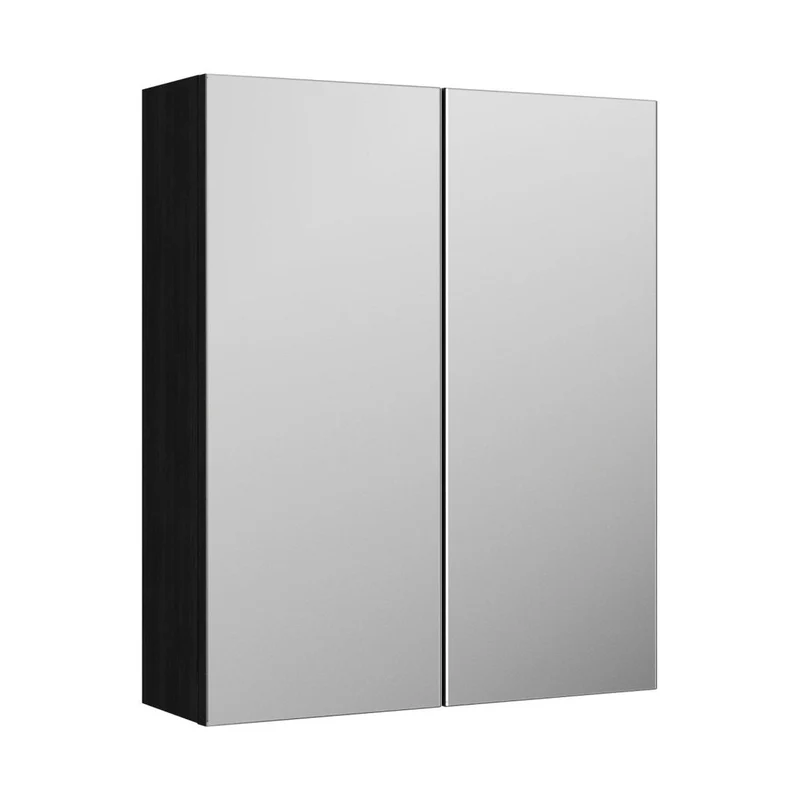 Nuie Arno 600mm Mirror Unit (50/50) Contemporary Charcoal Black MFC Textured Woodgrain 715x600x182mm