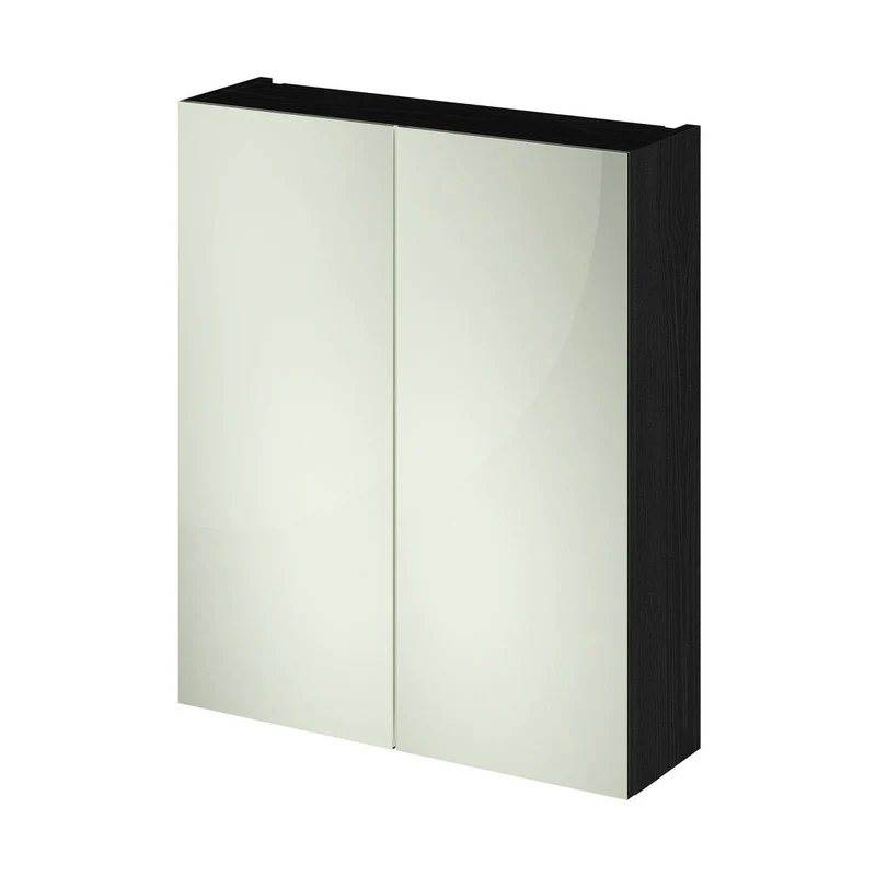 Nuie Fusion 600mm Mirror Unit (50/50) Contemporary Charcoal Black MFC Textured Woodgrain 715x600x182mm