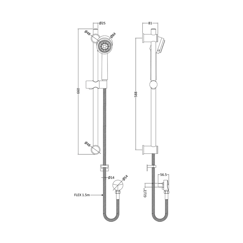 Nuie Slide Rail Kit Contemporary Chrome Brass ABS 660x25x81mm
