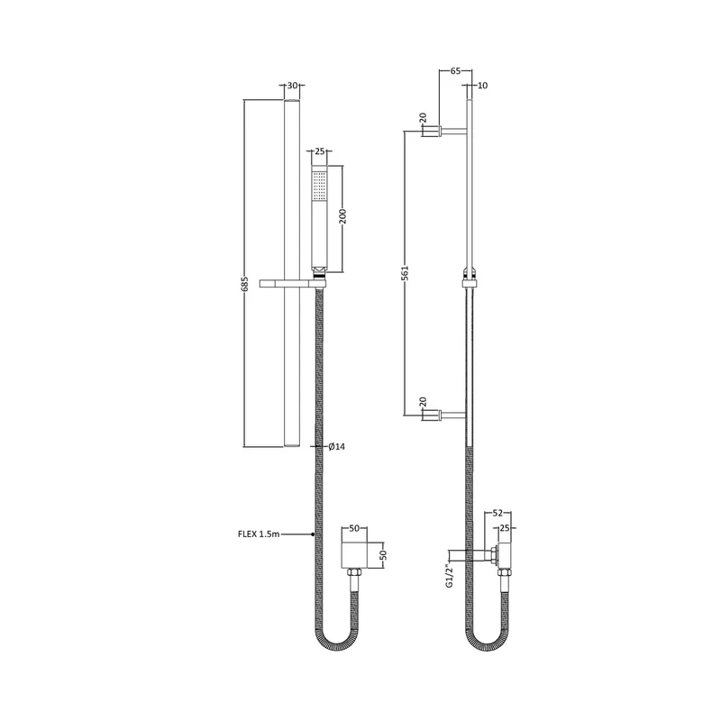 Nuie Sheer Rectangular Slider Rail Kit Contemporary Brushed Bronze ABS,brass 685x129x65mm