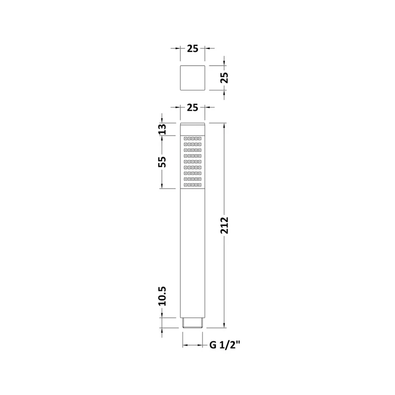 Nuie Shower Parts Square Brass Handset Contemporary Chrome 212x25x25mm