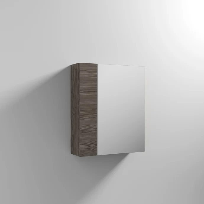 Cape 600mm Mirror Cabinet With 1 Small Door and 1 Large Door - Anthracite Woodgrain