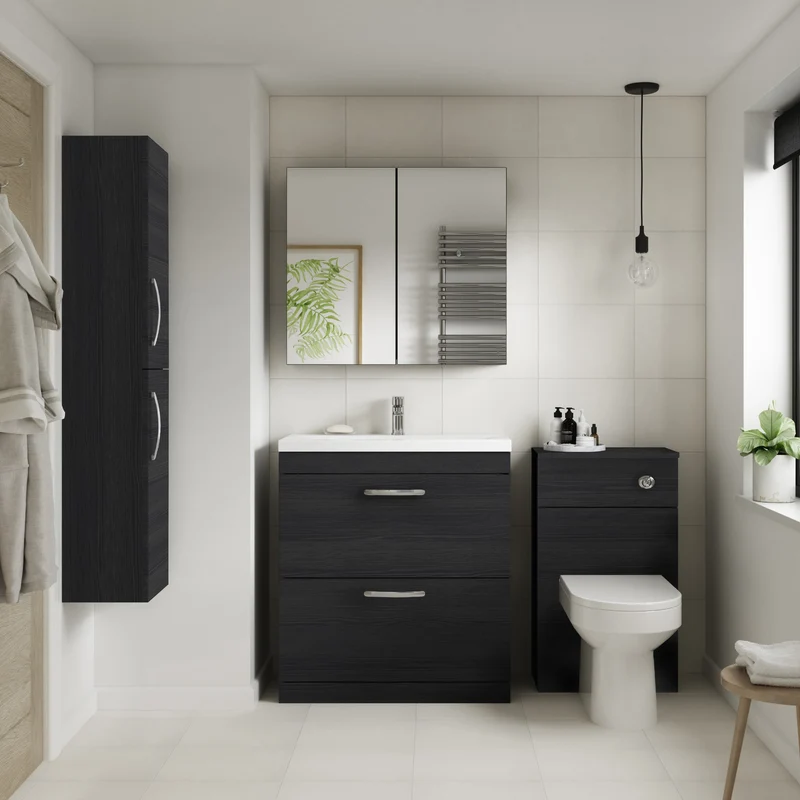 Cape 600mm Floor Standing 2 Door Vanity Unit & Thin Edge Basin - Charcoal Black
