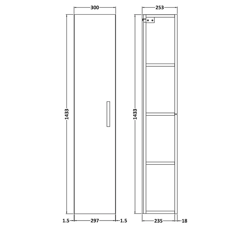 Cape 300mm Tall Unit With 1 Door - Anthracite Woodgrain