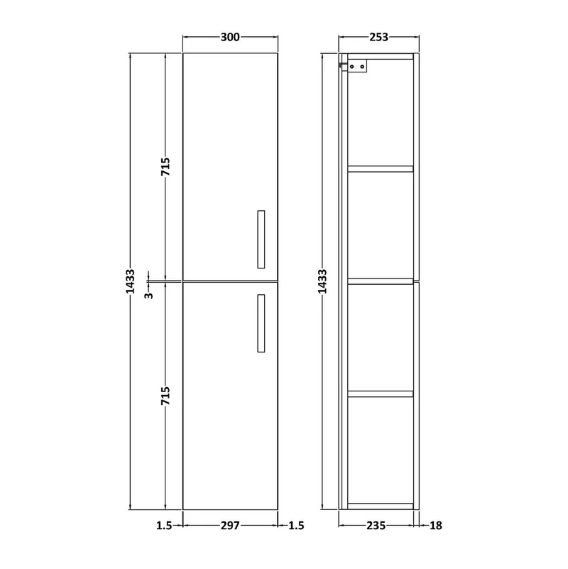 Cape 300mm Tall Unit With 2 Doors - Gloss White