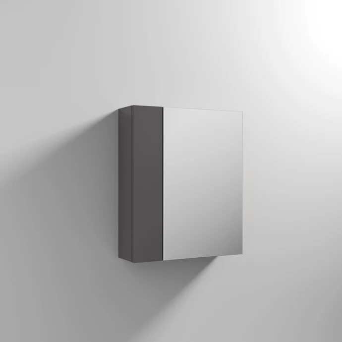 Cape 600mm Mirror Cabinet With 1 Small Door and 1 Large Door - Gloss Grey