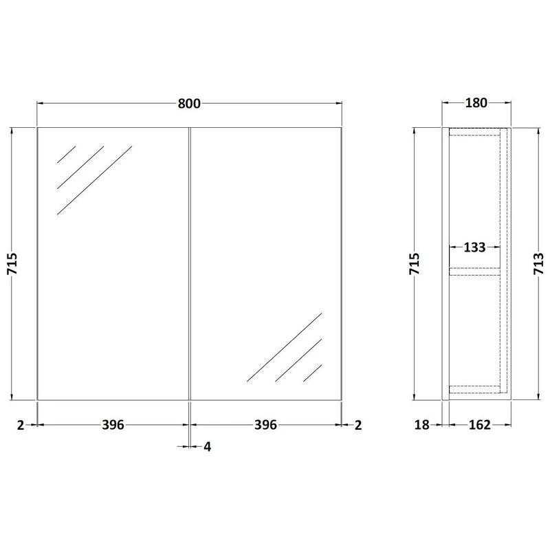 Cape 800mm Mirror Cabinet - Gloss White