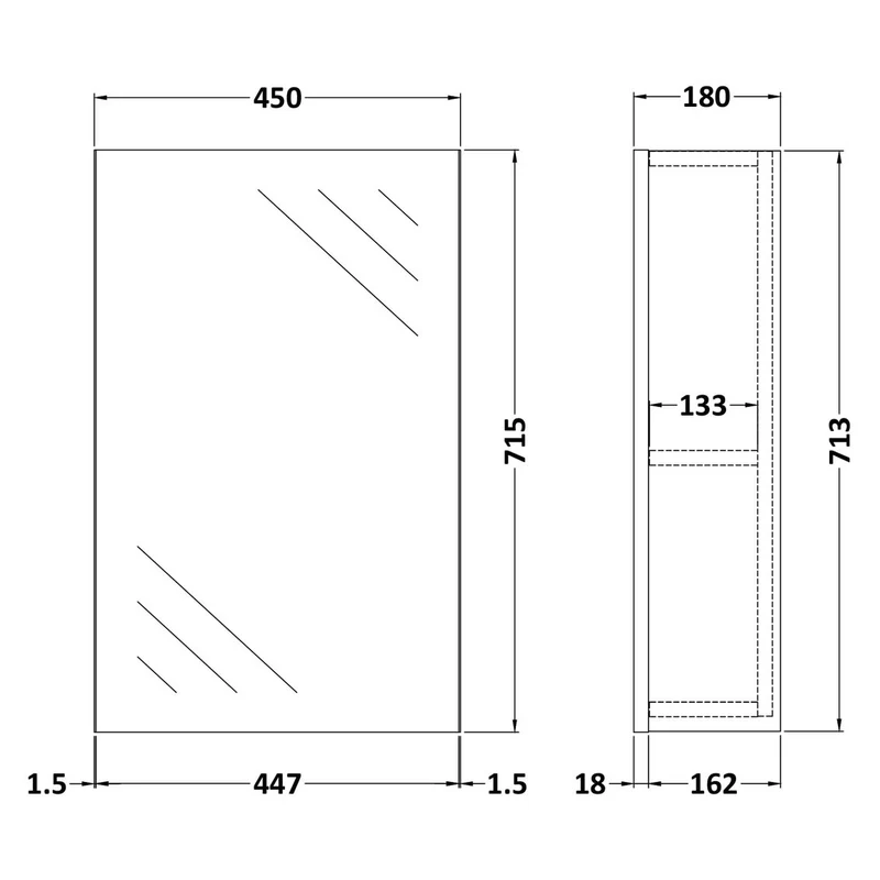 Cape 450mm Mirror Cabinet - Charcoal Black