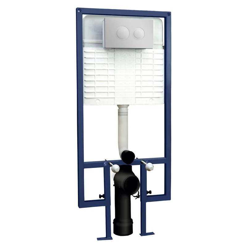 Standard Height Wall Hung Toilet Frame with Concealed Cistern & Chrome Round Flush Plate