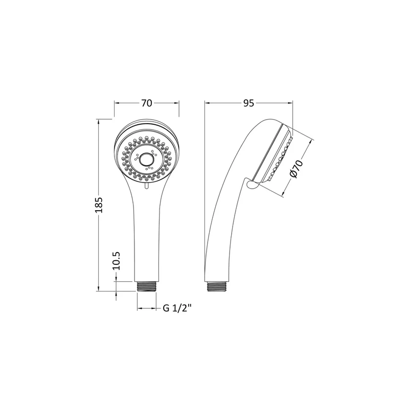 Nuie Three Function Handset Contemporary Chrome ABS 185x70x95mm