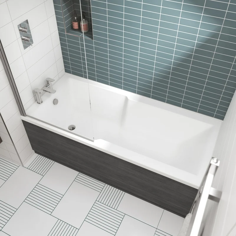 Nuie Eternalite Square Straight Shower Bath 1700 X 750mm Contemporary White Acrylic Eternalite