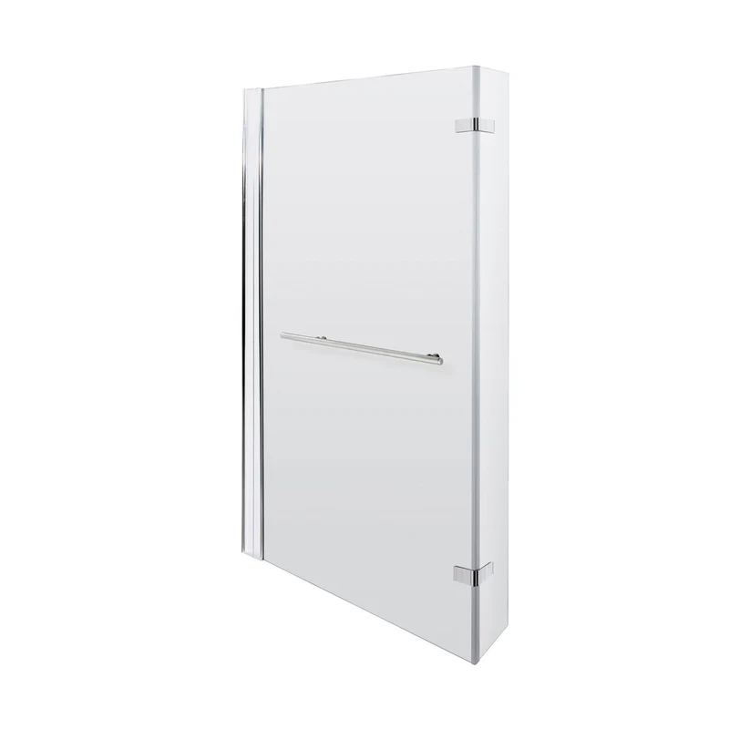 Nuie L-shaped Bath Screen Hinged With Rail Contemporary Chrome Aluminium 1416x815x38mm