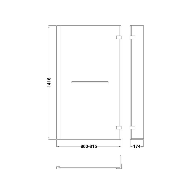 Nuie L-shaped Bath Screen Hinged With Rail Contemporary Chrome Aluminium 1416x815x38mm