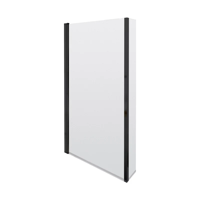 Nuie Square Bath Screen With Fixed Return Contemporary Matt Black Aluminium 1430x795x150mm