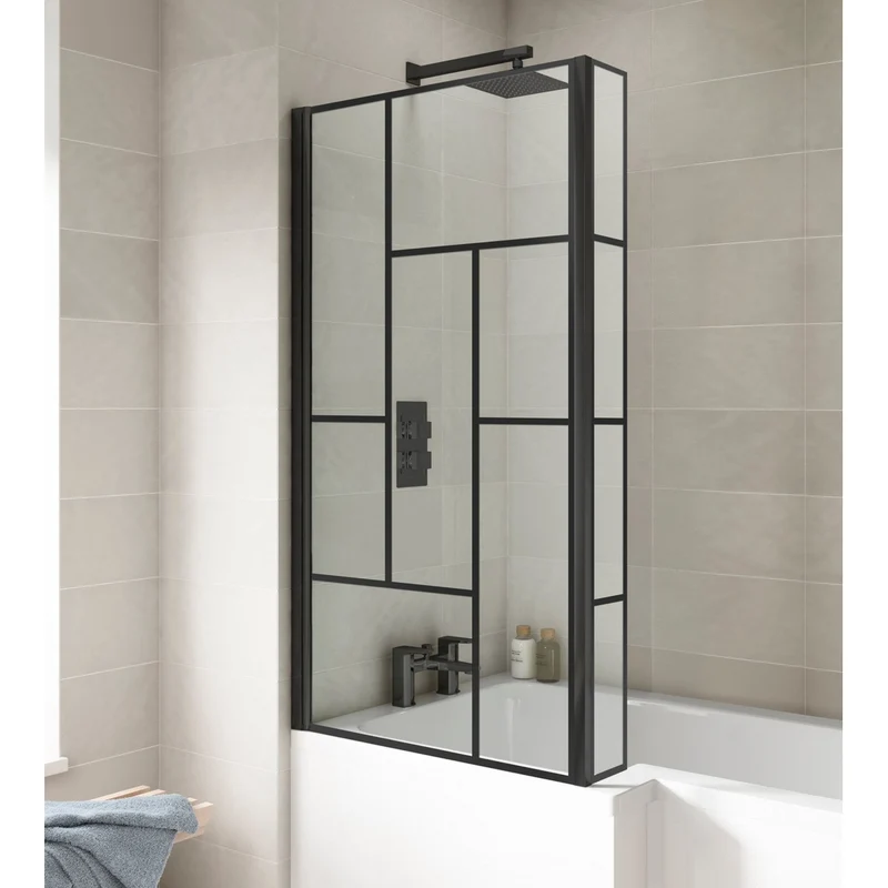 Nuie ABStract Bath Screen Contemporary Matt Black Aluminium 1430x795x150mm