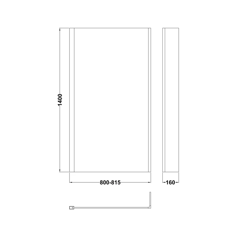 Nuie Square Fixed Bath Screen With Fixed Return - 6mm Contemporary Brushed Pewter Aluminium 1400x815x38mm