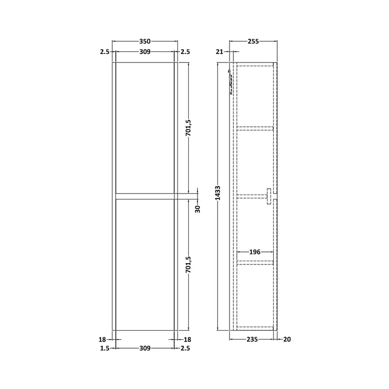 Nuie Havana Tall Unit Contemporary Graphite Grey Woodgrain MFC Textured Woodgrain 1433x350x255mm