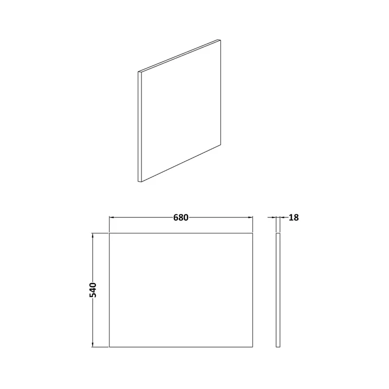 Nuie Bath Panels Shower Bath End Panel (700mm) Contemporary Soft Black MDF Painted Matt 540x680x18mm