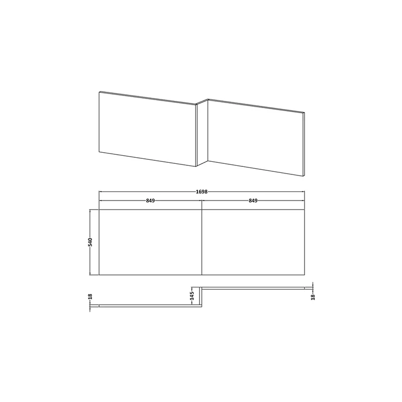 Nuie 1700mm Offset Side Panel Waterproof Contemporary Gloss White Pvc 540x1698x163mm
